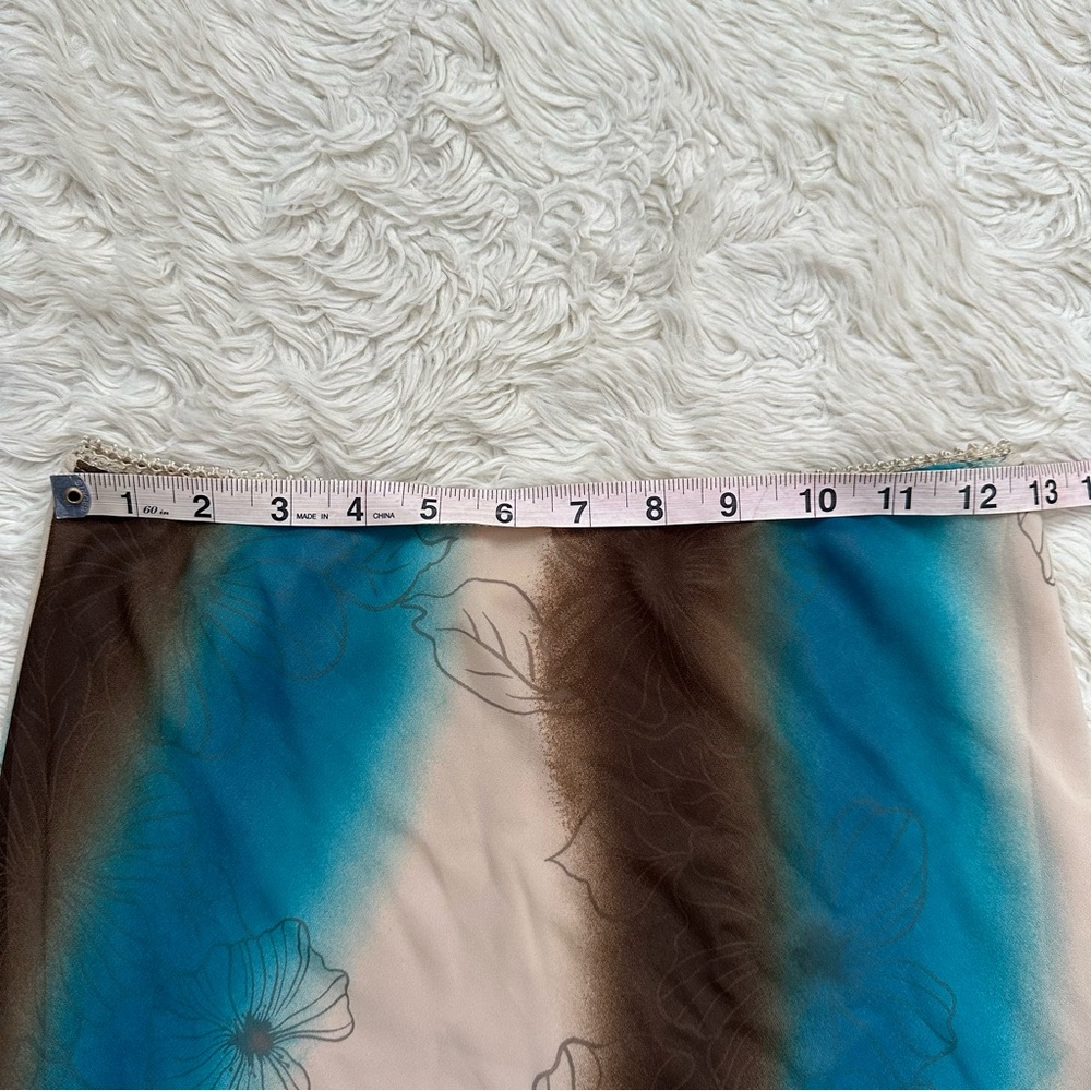 Vintage Fabiola USA Skirt Midi Y2K Pull On Sheer Floral Blue Brown Sz L - Picture 7 of 8